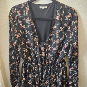 Maurices Black Floral Long Sleeve Dress